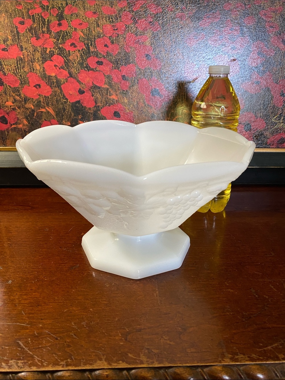 Anchor Hocking "Harvest Grape" Milk Glass Pedestal Bowl